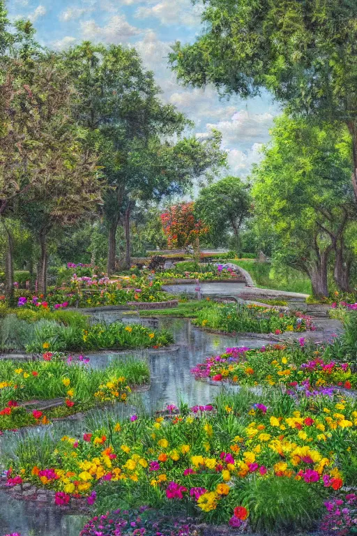 Prompt: mcgovern centennial gardens in houston, oil on canvas, intricate, landscape, 8 k highly professionally detailed, hdr, cgsociety