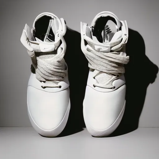 Prompt: a studio photoshoot of A Nike sneaker designed by Jerry Lorenzo, Fear of God, minamalist, realistictic, color film photography by Tlyer Mitchell, 35 mm, graflex