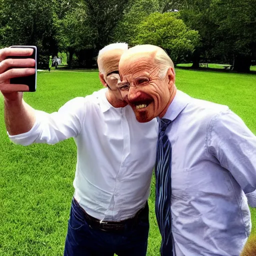 Image similar to walter white and biden in the park, selfie
