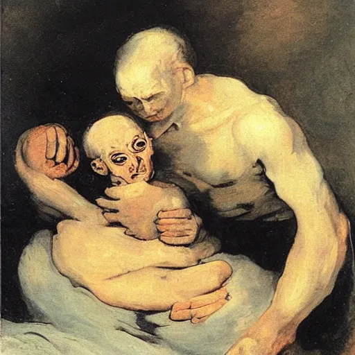 Image similar to the nostalgia critic devouring his son, painting by francisco goya