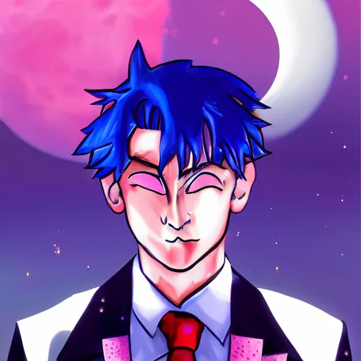 Image similar to yoshikage kira in a sailor moon outfit, digital painting, portrait, bokeh, moon in the background