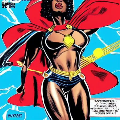 Prompt: comic book black girl superhero, blonde hair, from Brooklyn