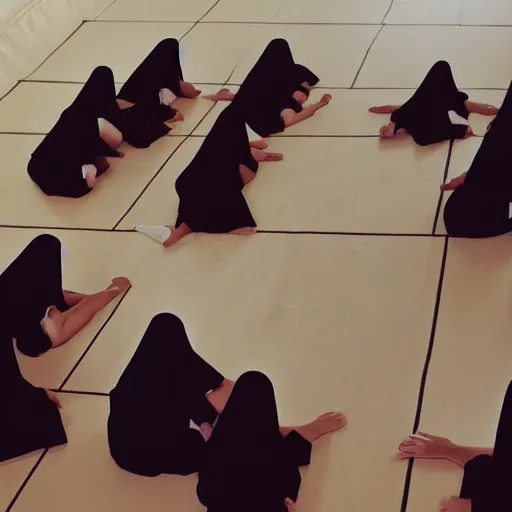 Image similar to photo of nuns playing twister in a sanctuary —width 1024 —height 1024