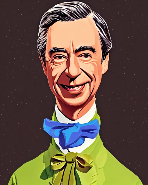 Prompt: Fred Rogers as Willy Wonka, digital illustration portrait design, detailed, gorgeous lighting, dynamic portrait