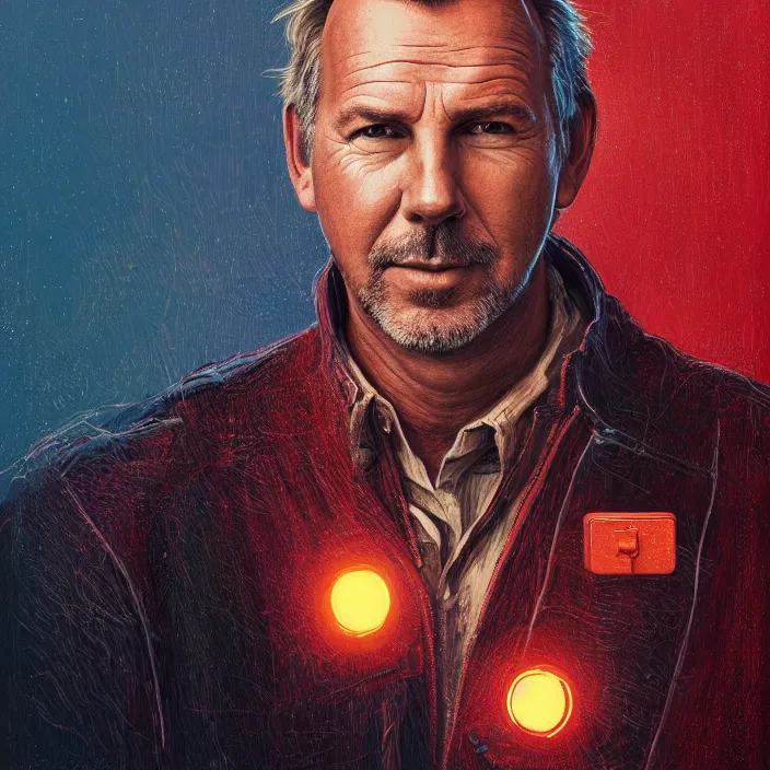 Image similar to portrait of kevin costner as postman 1 9 9 7. intricate abstract. intricate artwork. by tooth wu, wlop, beeple, dan mumford. octane render, trending on artstation, greg rutkowski very coherent symmetrical artwork. cinematic, hyper realism, high detail, octane render, 8 k, iridescent accents