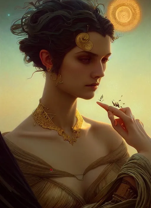 Image similar to a beautiful cinematic female sand goddess, galatic shamen with Quantum energy fantasy, fantasy magic, undercut hairstyle, dark light night, intricate, elegant, sharp focus, illustration, highly detailed, digital painting, concept art, matte, art by WLOP and Artgerm and Greg Rutkowski and Alphonse Mucha, masterpiece