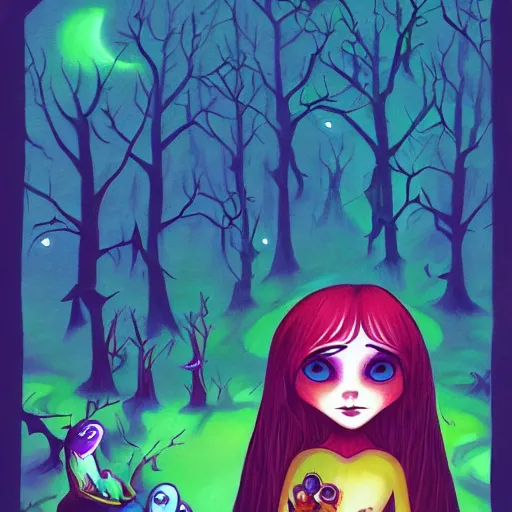 Image similar to a tent by the river in the deep, remote woods by jeremiah ketner, from nightmare before christmas | detailed | elegant | trending on artstation