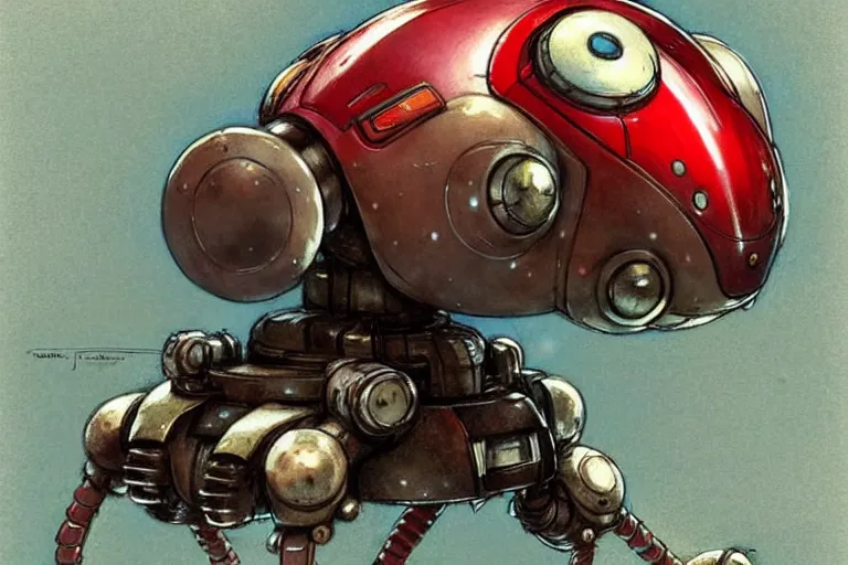 Image similar to adventurer ( ( ( ( ( 1 9 5 0 s retro future robot mouse tachikoma. muted colors. ) ) ) ) ) by jean baptiste monge!!!!!!!!!!!!!!!!!!!!!!!!! chrome red