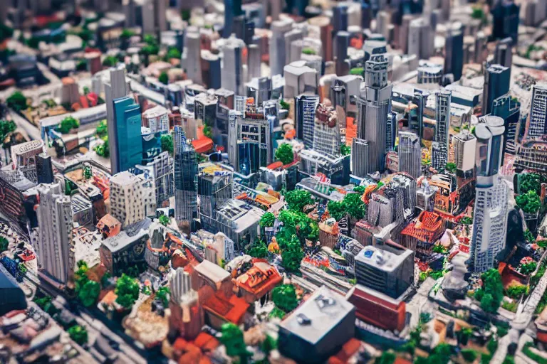 Image similar to Aerial view of a LEGO city, tilt-shift photography