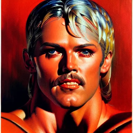 Image similar to portrait soft light, by frank mccarthy and bob peak, inspired by flash gordon, paintbrush, fine,