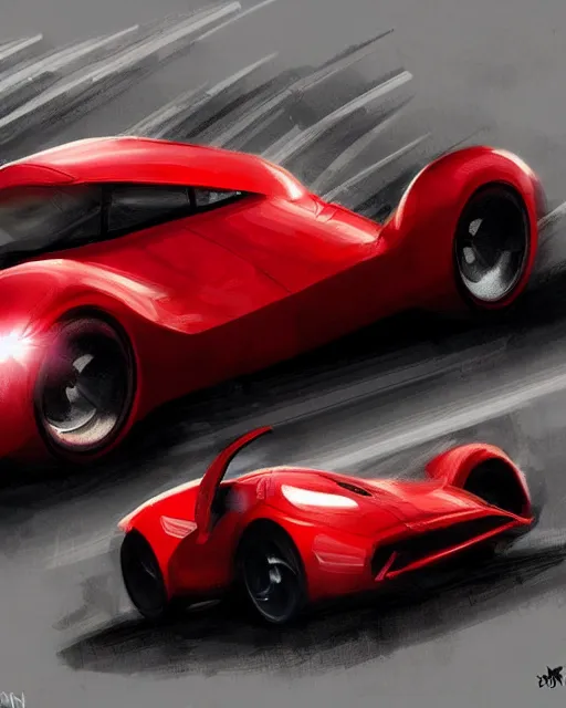 Image similar to raspberry shaped sports car on a racing track, highly detailed, concept art, scifi, futuristic, digital painting, sharp focus, trending on artstation, intricate, atmosphere, art by dean cornwall, wayne barlow