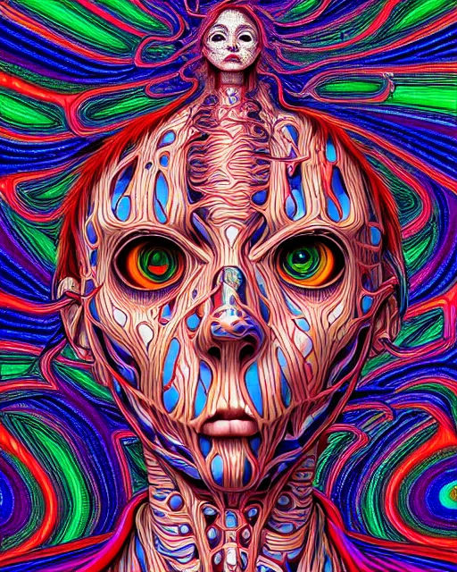 Prompt: human spirit breaking away, conjuring psychedelic background, part by shintaro kago, part by alex gray, ross tran, james jean, ultra realistic, highly detailed, 8 k, trending on artstation, symmetry