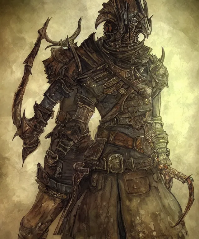 Prompt: a oil / watercolor painting full body character portrait of a chaos archaeologist in the style of dark souls in the style of darkest dungeon trending on artstation deviantart pinterest detailed realistic hd 8 k high resolution