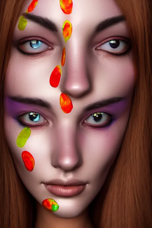 Prompt: ! dream a beautiful woman's face with one colorful eye, beautiful woman cyclopes, a 3 d render by igor morski, cgsociety, psychedelic art, daz 3 d, behance hd, rendered in cinema 4 d