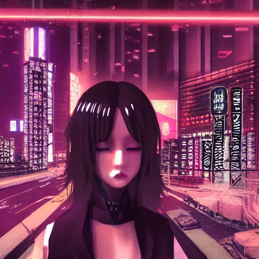 Image similar to gothic cyberpunk vampire in tokyo, vaporwave