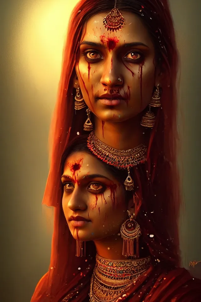 Image similar to epic professional digital art of beautiful indian 🧟♀👰♀, ambient lighting, painted, impressive, leesha hannigan, wayne haag, reyna rochin, perfect face, symmetrical, best on artstation, cgsociety, wlop, pixiv, stunning, gorgeous, much wow, cinematic, masterpiece