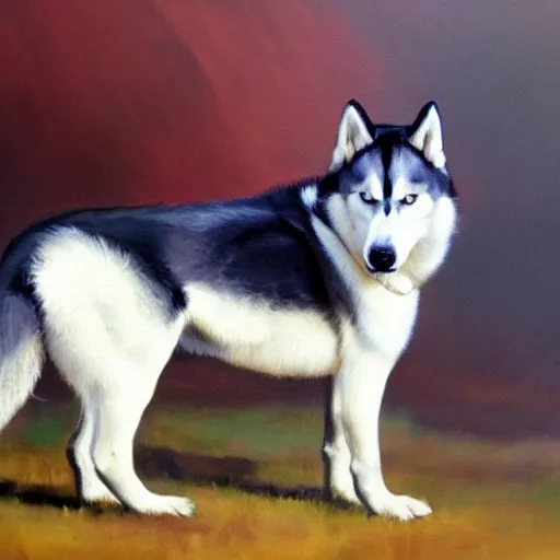 Prompt: a painting of a husky riding a horse