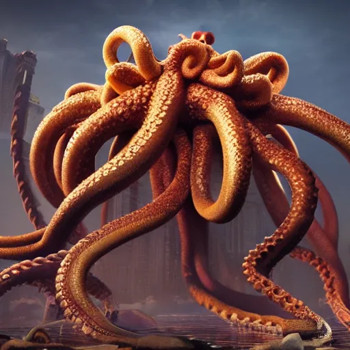 Prompt: giant medusa octopus chimera, octane render