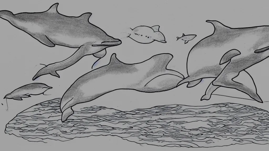 Image similar to line drawing unprofessional dolphin diorama