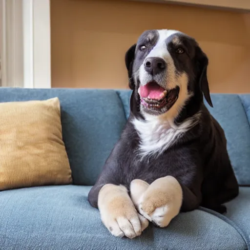 Prompt: Talking Ben the Dog sitting on a sofa