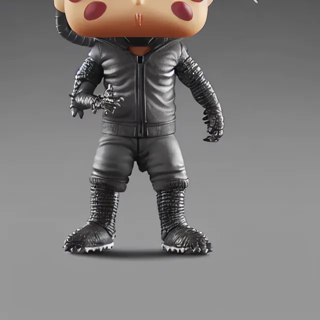 Image similar to noi from dorohedoro as a funko pop figure, grey background, studio lighting, octane render, detailed, smooth