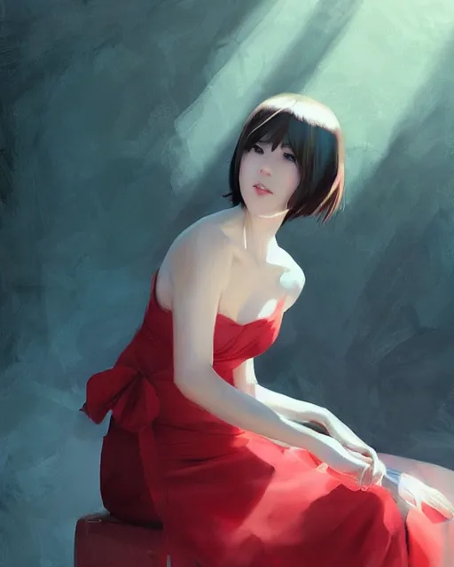 Image similar to elegant ada wong in a red cottagecore dress, portrait, illustration, rim light, top light, summer clear blue sky, perfectly shaded, soft painting, art by krenz cushart and wenjun lin