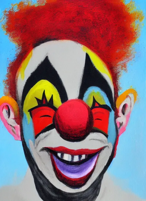 Prompt: clown, asymmetric, acrylic paint, brushstroke marks, draft, messy