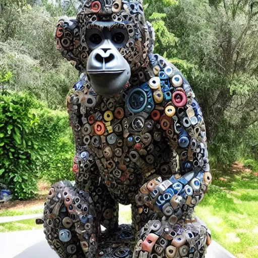 Image similar to A sculpture made of recycled materials but with perfect definition, 🦍