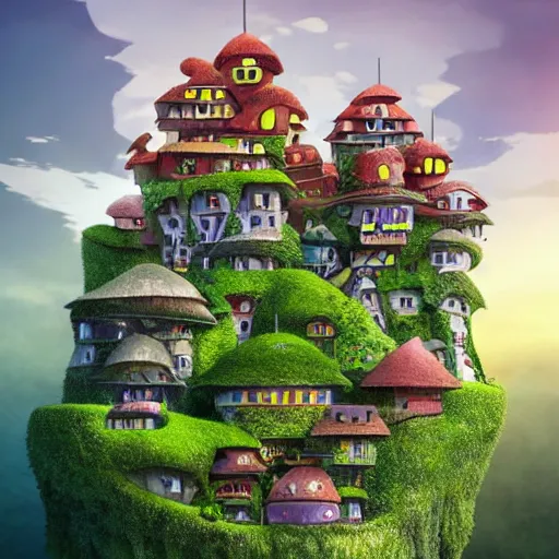 Prompt: waterfall village shaped like a frog, by benoit mandelbrot, filip hodas, vincent callebaut, mike campau and studio ghibli