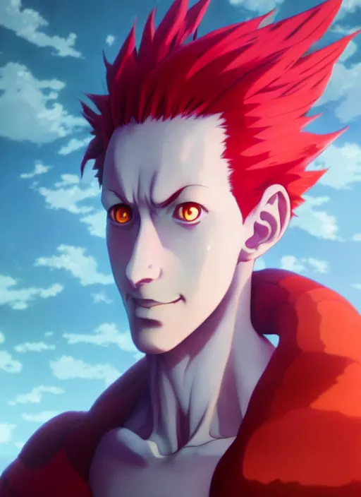 Prompt: portrait of hisoka from hunter x hunter, medium - length red hair, studio ghibli pixar and disney animation sharp unreal engine 5, anime key art by greg rutkowski, bloom, dramatic lighting