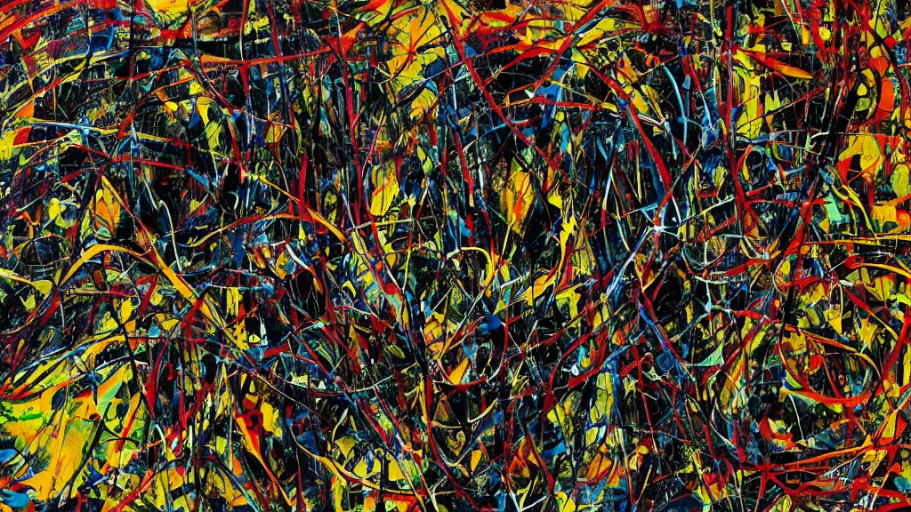 Image similar to abstract art painting, lines, forms, shapes, in style of jackson pollock, 4 k, high resolution details,