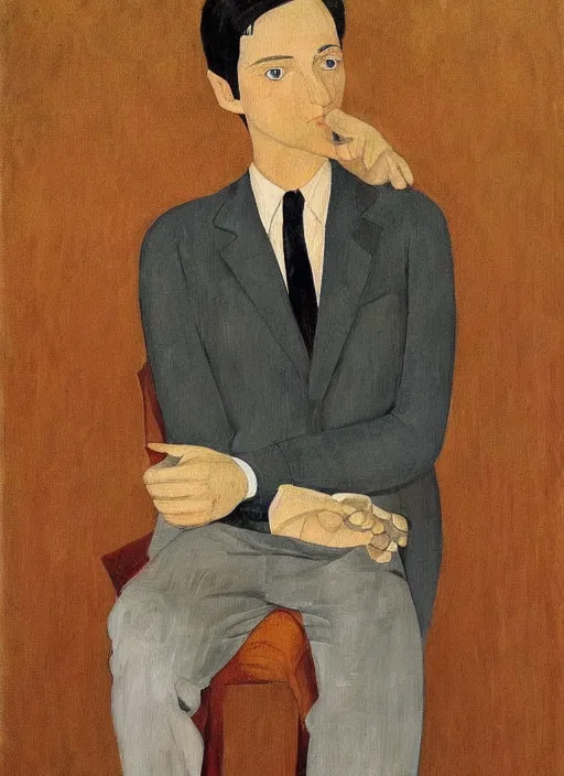 Image similar to a painted portrait of a well dressed man, art by felice casorati, aesthetically pleasing and harmonious natural colors, expressionism, natural light, fine day, portrait