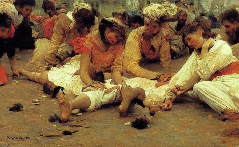 Image similar to high quality high detail painting by ilya repin, people crawling on the floor, hd