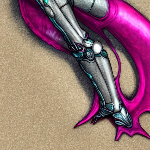 Image similar to very close up foot shot, detailed foot shot, hyperdetailed elegant beautiful stunning anthropomorphic mecha female dragon showing exquisite sharp dragon soles close to camera, laying on sand, sharp claws, sharp silver armor, fuchsia skin, dragon art, warframe destiny fanart, paw art, furry paws, furaffinity, deviantart, octane, ekasportal