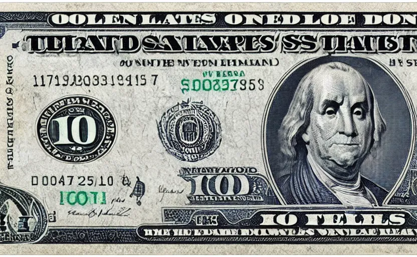 Prompt: rectangular photograph of one hundred dollar u. s. currency note featuring franklin