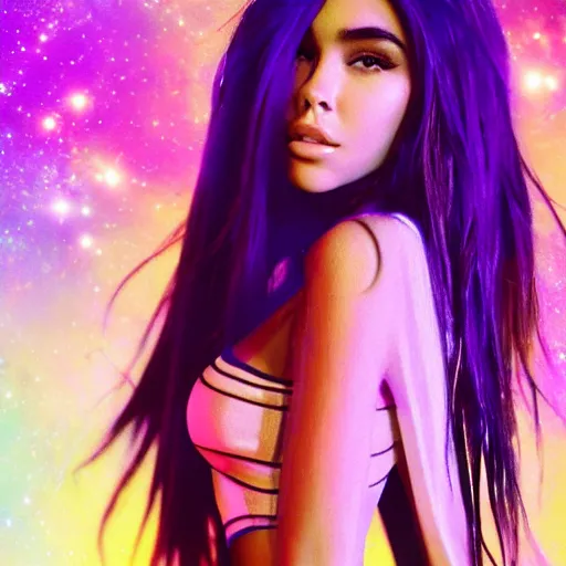 Prompt: madison beer a an intergalactic popstar dancing on a planet, render, blender render, unity render, 4 k wallpaper, art station trending, artstation 4 k coherent, coherent, 4 k, detailed, hyperdetailed, artifact - free, completely coherent, sharp, madison beer