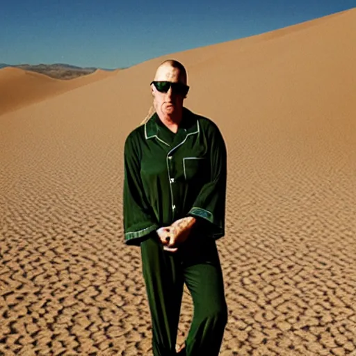 Image similar to photograph of maynard james keenan wearing pajamas in the desert