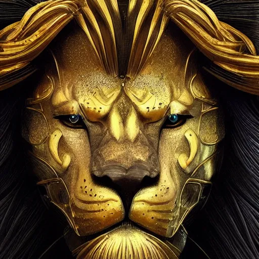 Image similar to Very very very very highly detailed epic photo of face with lion venetian mask, intricate, dystopian, sci-fi, extremely detailed, digital painting, artstation, concept art, smooth, sharp focus, illustration, intimidating lighting, incredible art by Artgerm and Vincent di Fate