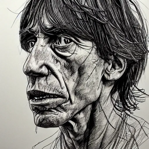 Image similar to a realistic yet scraggly portrait sketch of the side profile of a stern and sophisticated young iggy pop, trending on artstation, intricate details, in the style of frank auerbach, in the style of sergio aragones, in the style of martin ansin, in the style of david aja, in the style of mattias adolfsson