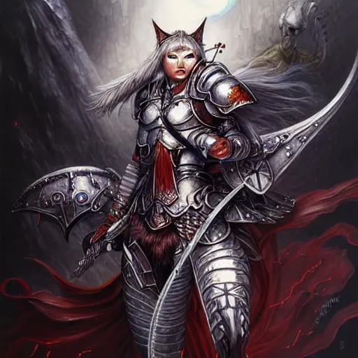 Prompt: a meoguard human warrior!!!, fantasy, dungeons and dragons, an ultrafine detailed painting by ayami kojima, cgsociety, fantasy, anime digital art, lovecraftian, cosmic horror, detailed painting