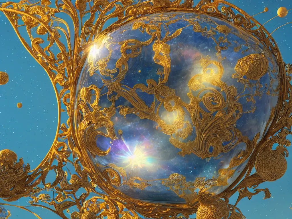 Image similar to 3 d render, sunlight study, the universe is a spheroid region 7 0 5 meters in diameter, art nouveau, by hans zatzka and ( ( ( ( ( lisa frank ) ) ) ) ), 8 k, sharp focus, octane render