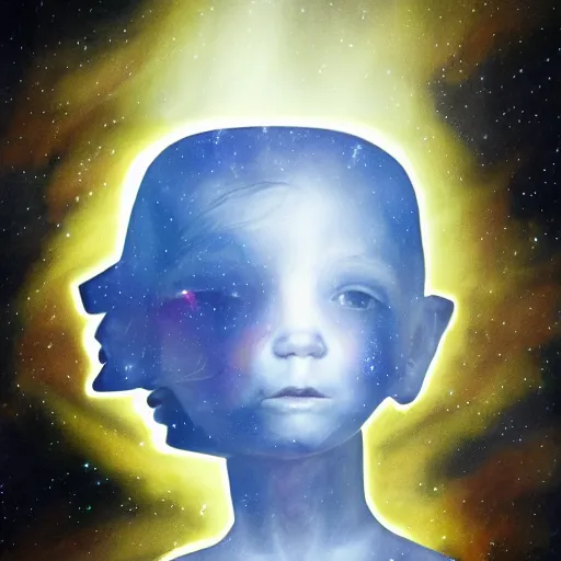 Prompt: ethereal poparoid portrait of a child creating a star