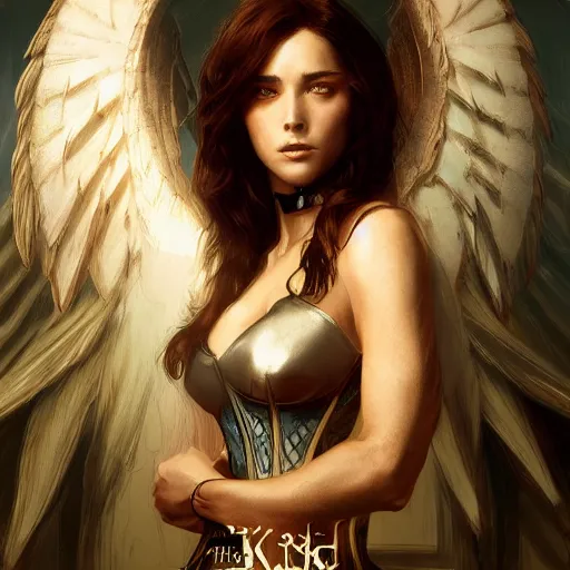 Image similar to the corset of angels. movie poster. detailed digital art by greg rutkowski, keith parkinson, marc simonetti, artgerm, artstation, deviantart, 8k, hd