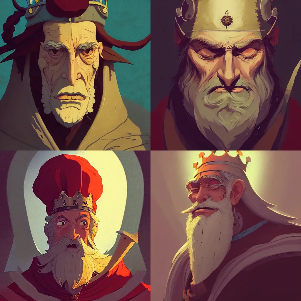 Prompt: portrait of medieval old king, artstation, cartoon, elegant highly detailed digital painting, concept art, smooth, sharp focus, illustration, ghibli, makoto shinkai, don bluth, fujita goro, jean giraud, akihiko yoshida, tom whalen, anton fadeev, 8 k