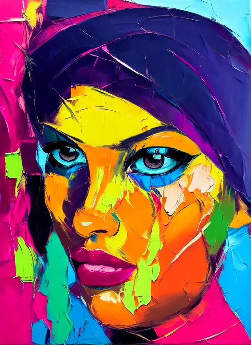 Image similar to an expressive oil portrait painting of a woman's face by francoise nielly, aesthetically pleasing bold colors.