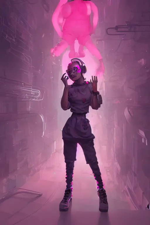 Image similar to wide view cyberpunk clown girl made of pink slime, cartoon, wearing cyberpunk intricate streetwear, transparent, behance hd artstation by jesper ejsing by rhads, makoto shinkai and lois van baarle, ilya kuvshinov, ossdraws, cinematic lighting, sharp focus