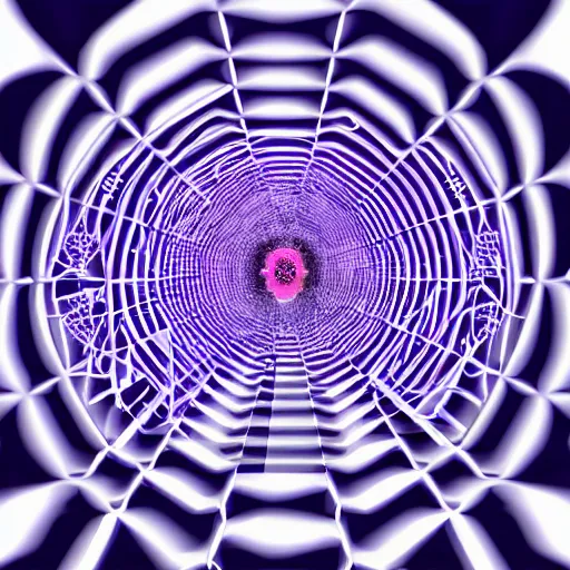 Image similar to divine feminine goddess descending down a hallway of light inside a fractal hypercube