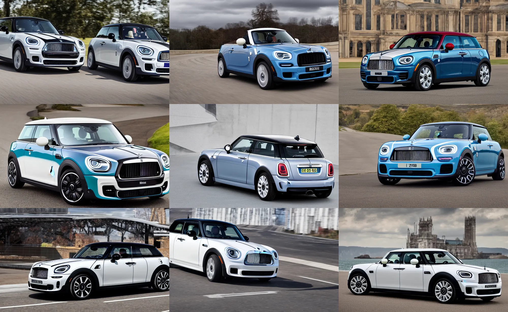 Prompt: mini cooper rolls royce 2021 brochure press photos