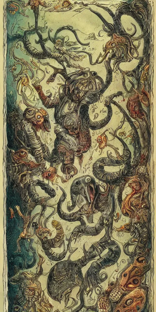 Image similar to bestiary of whimsical uncanny creatures from the depths of the unconscious psyche