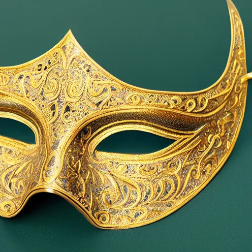 Prompt: a venecian gold mask, intricate details, close up photo, ultra realistic, studio photo, bokeh.